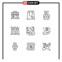 Set of 9 Vector Outlines on Grid for time cinnamon coffee e cinnamon rabbit Editable Vector Design Elements