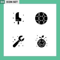 4 Universal Solid Glyphs Set for Web and Mobile Applications dessert mechanical ice cream football plumbing Editable Vector Design Elements