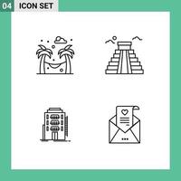 Modern Set of 4 Filledline Flat Colors Pictograph of hammock dormitory building usa hotel Editable Vector Design Elements