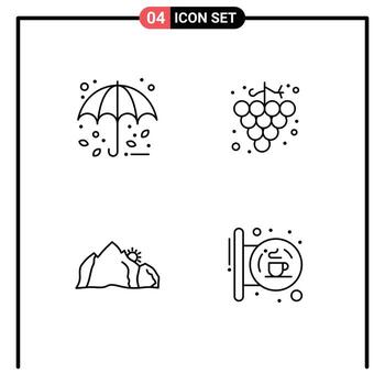 4 Line concept for Websites Mobile and Apps autumn nature umbrella grape scene Editable Vector Design Elements