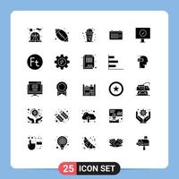 Pack of 25 Modern Solid Glyphs Signs and Symbols for Web Print Media such as protection antivirus drink time mounth Editable Vector Design Elements