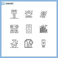 Pack of 9 creative Outlines of devices computers computer team work our Editable Vector Design Elements