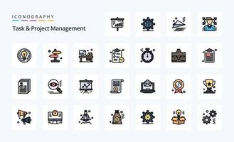 25 Task And Project Management Line Filled Style icon pack vector