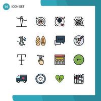 Flat Color Filled Line Pack of 16 Universal Symbols of weather rain honeymoon gym dumbbell Editable Creative Vector Design Elements