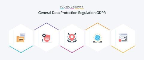 Gdpr 25 Flat icon pack including network. global. secure. gdpr. secure vector