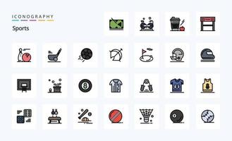 paquete de iconos de estilo lleno de línea de 25 deportes vector