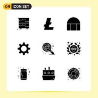 9 Creative Icons Modern Signs and Symbols of search design building gear cog Editable Vector Design Elements