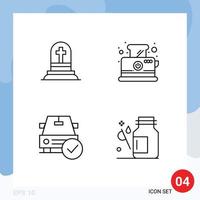 4 User Interface Line Pack of modern Signs and Symbols of death checked rip toaster done Editable Vector Design Elements