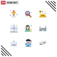Pack of 9 Modern Flat Colors Signs and Symbols for Web Print Media such as female medicine sign health fitness Editable Vector Design Elements