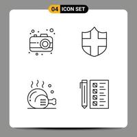 Pictogram Set of 4 Simple Filledline Flat Colors of camera food protection chicken business Editable Vector Design Elements