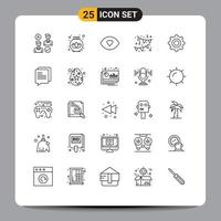 Group of 25 Lines Signs and Symbols for cogs gear eye party birthday Editable Vector Design Elements