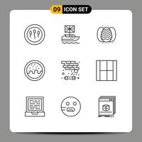 User Interface Pack of 9 Basic Outlines of breaker food uk donut nature Editable Vector Design Elements