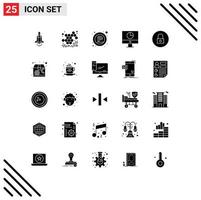 25 Universal Solid Glyphs Set for Web and Mobile Applications lock money parking graph computer Editable Vector Design Elements