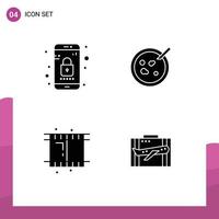 4 User Interface Solid Glyph Pack of modern Signs and Symbols of app reel phone analysis travel Editable Vector Design Elements