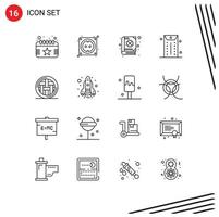 Pictogram Set of 16 Simple Outlines of holiday dinner book office business Editable Vector Design Elements