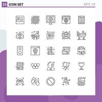 Pack of 25 Modern Lines Signs and Symbols for Web Print Media such as laundry network control link globe Editable Vector Design Elements