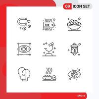 Pack of 9 creative Outlines of laboratory eye dates designing creativity Editable Vector Design Elements