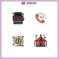 4 User Interface Filledline Flat Color Pack of modern Signs and Symbols of slot machine investment call support circus Editable Vector Design Elements