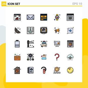 Mobile Interface Filled line Flat Color Set of 25 Pictograms of medical beat envelope tech hosting Editable Vector Design Elements