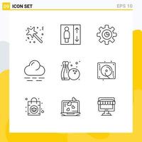 Modern Set of 9 Outlines and symbols such as hobby bowling graph weather cloud Editable Vector Design Elements