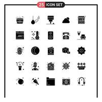 Mobile Interface Solid Glyph Set of 25 Pictograms of stall cloudy motion sun sky Editable Vector Design Elements