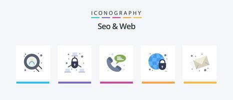 Seo and Web Flat 5 Icon Pack Including web. mail. phone. email. globe lock. Creative Icons Design vector