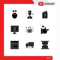 User Interface Pack of 9 Basic Solid Glyphs of unlock lock card online monitor Editable Vector Design Elements