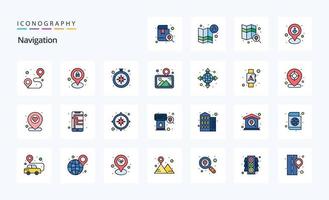 paquete de iconos de estilo lleno de 25 líneas de navegación vector