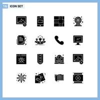 Universal Icon Symbols Group of 16 Modern Solid Glyphs of teamwork team fun document paper Editable Vector Design Elements