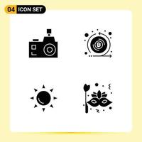 Solid Glyph Pack of 4 Universal Symbols of camera token photographer crypto beach Editable Vector Design Elements