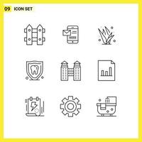 Pack of 9 Modern Outlines Signs and Symbols for Web Print Media such as building security receiving sms protection spring Editable Vector Design Elements