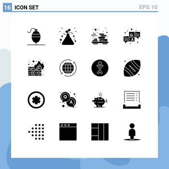 Set of 16 Modern UI Icons Symbols Signs for security fire spa chat qa Editable Vector Design Elements
