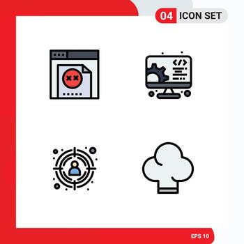 paquete de línea de vector editable de 4 colores planos de línea de relleno simple de desarrollo de cliente objetivo de error elementos de diseño de vector editable de comida web