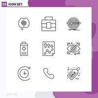 Outline Pack of 9 Universal Symbols of page data goal plus battery Editable Vector Design Elements