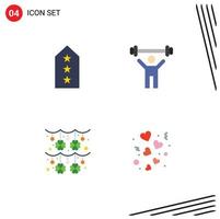 Universal Icon Symbols Group of 4 Modern Flat Icons of military culture tag gym clover Editable Vector Design Elements