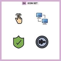 Set of 4 Modern UI Icons Symbols Signs for gestures antivirus touch network security Editable Vector Design Elements