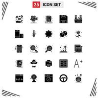 25 User Interface Solid Glyph Pack of modern Signs and Symbols of spa beauty data save diskette Editable Vector Design Elements