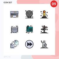 grupo de 9 colores planos de línea de relleno modernos establecidos para placas de cráneo de contacto telefónico elementos de diseño vectorial editables de cocina vector