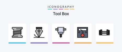 la línea de herramientas llenó el paquete de 5 íconos que incluye . bobina. metro. diseño de iconos creativos vector