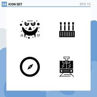 Group of 4 Modern Solid Glyphs Set for emots map smiley cosmetic train Editable Vector Design Elements