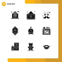 Modern Set of 9 Solid Glyphs and symbols such as helmet layer hair stack design Editable Vector Design Elements