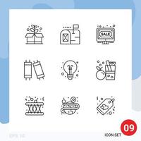 Editable Vector Line Pack of 9 Simple Outlines of back to school idea internet bulb lamp Editable Vector Design Elements