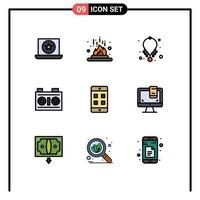 Pictogram Set of 9 Simple Filledline Flat Colors of mobile photo science media necklace Editable Vector Design Elements