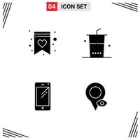 Stock Vector Icon Pack of 4 Line Signs and Symbols for favorite mobile drinks shopping samsung Editable Vector Design Elements