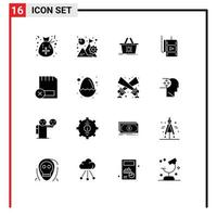 Pack of 16 creative Solid Glyphs of card studio mission movie shopping Editable Vector Design Elements