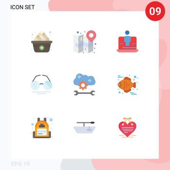paquete de color plano de 9 símbolos universales de vista de servicio de aplicación en la nube elementos de diseño de vector editables de marketing ocular de computadora