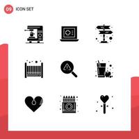 Set of 9 Modern UI Icons Symbols Signs for error search road trip find bad Editable Vector Design Elements