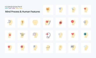 paquete de iconos de color plano de 25 procesos mentales y características humanas vector