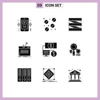 Universal Icon Symbols Group of 9 Modern Solid Glyphs of click theft diet password internet Editable Vector Design Elements