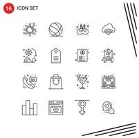 16 Universal Outlines Set for Web and Mobile Applications user signal cinema wifi cloud Editable Vector Design Elements